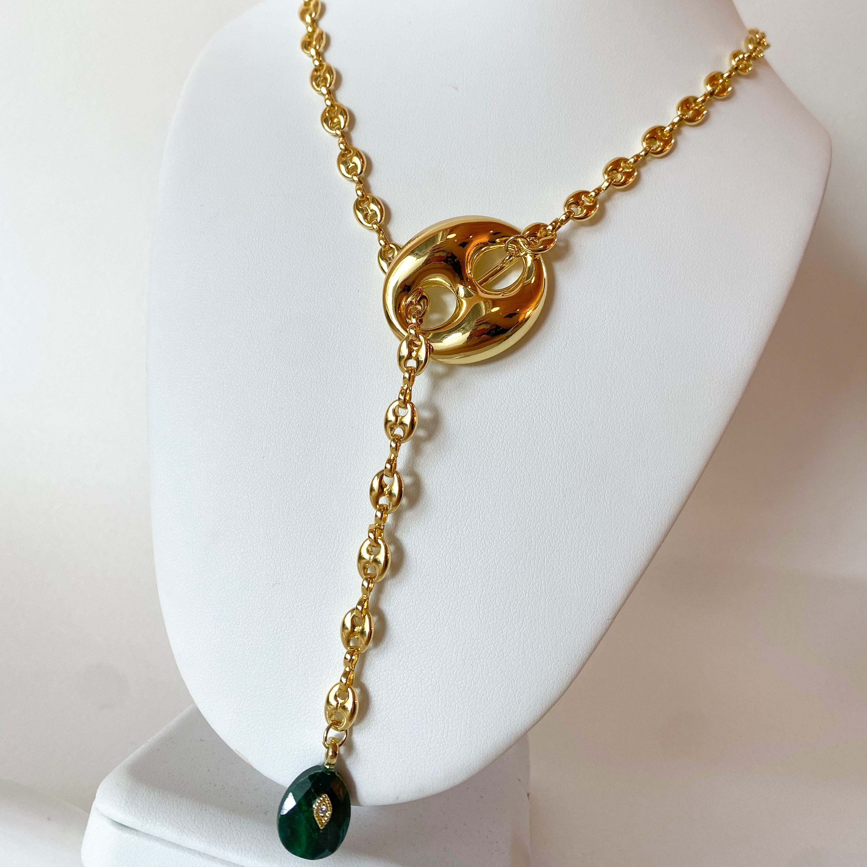 Coffee Grain & Green Bead Long Y Necklace
