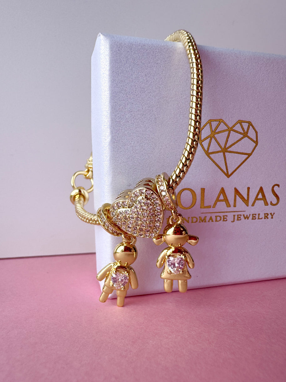 Golden Big Heart Crystal Kids Bracelet