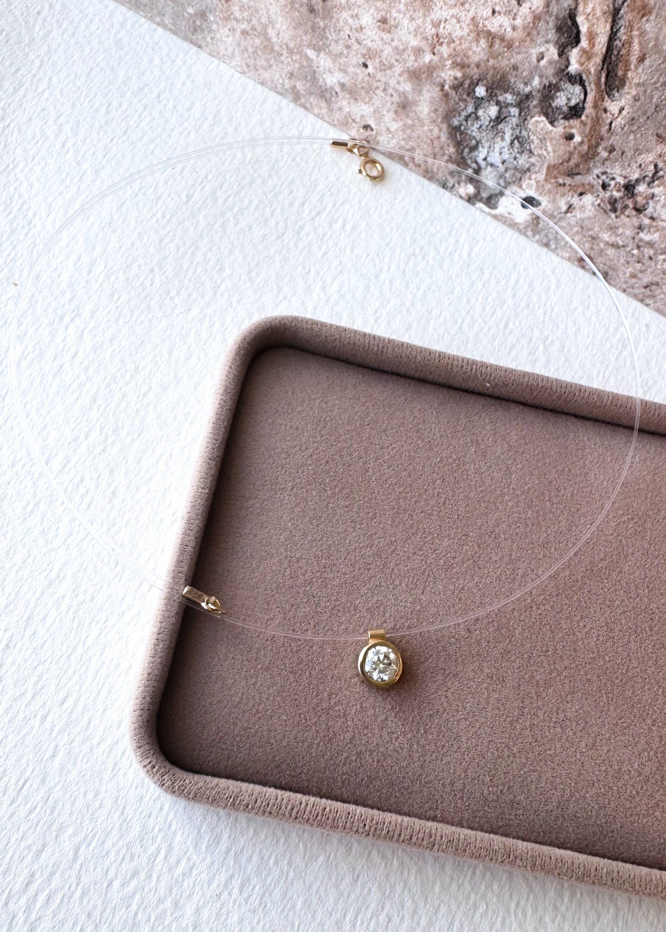 Solitaire Crystal Ghost Chain 14K Solid Gold Necklace