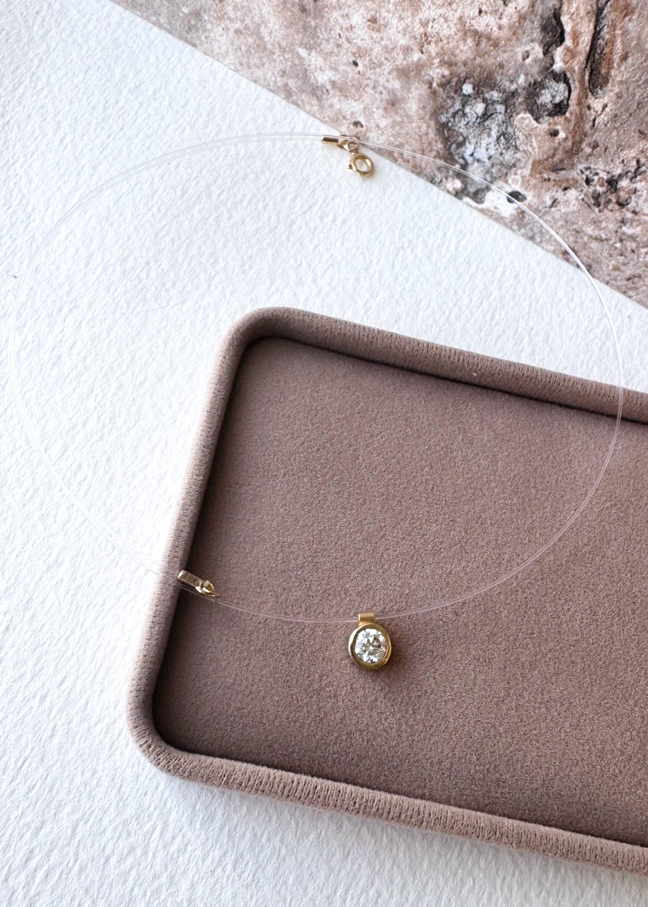 Solitaire Crystal Ghost Chain 14K Solid Gold Necklace