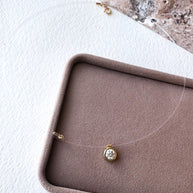 Solitaire Crystal Ghost Chain 14K Solid Gold Necklace
