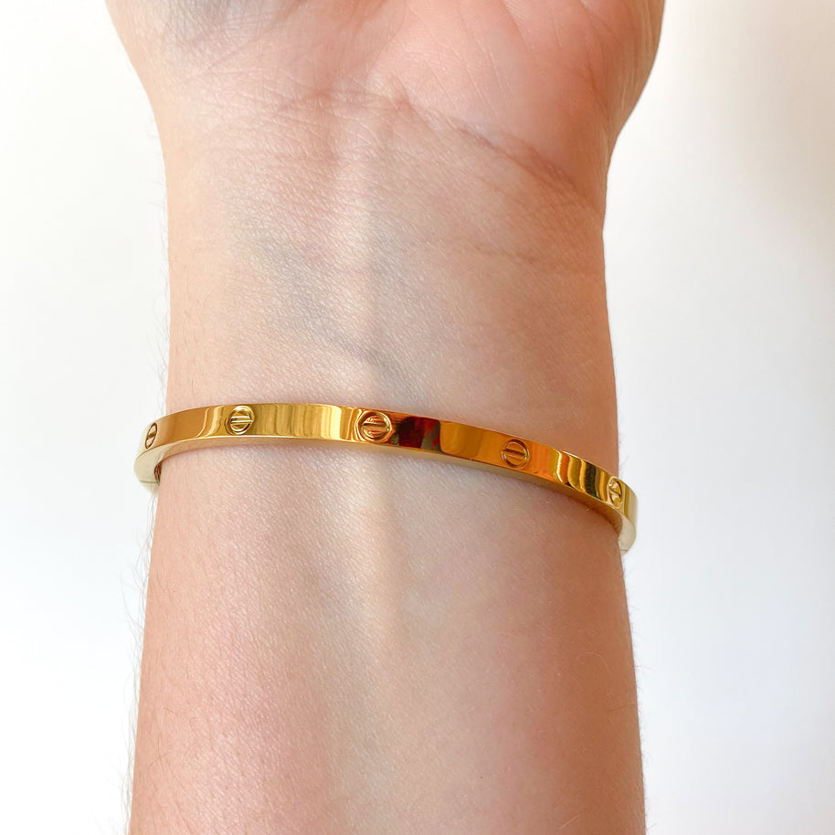 Golden Steel Screw Thin Bracelet with Screwdriver