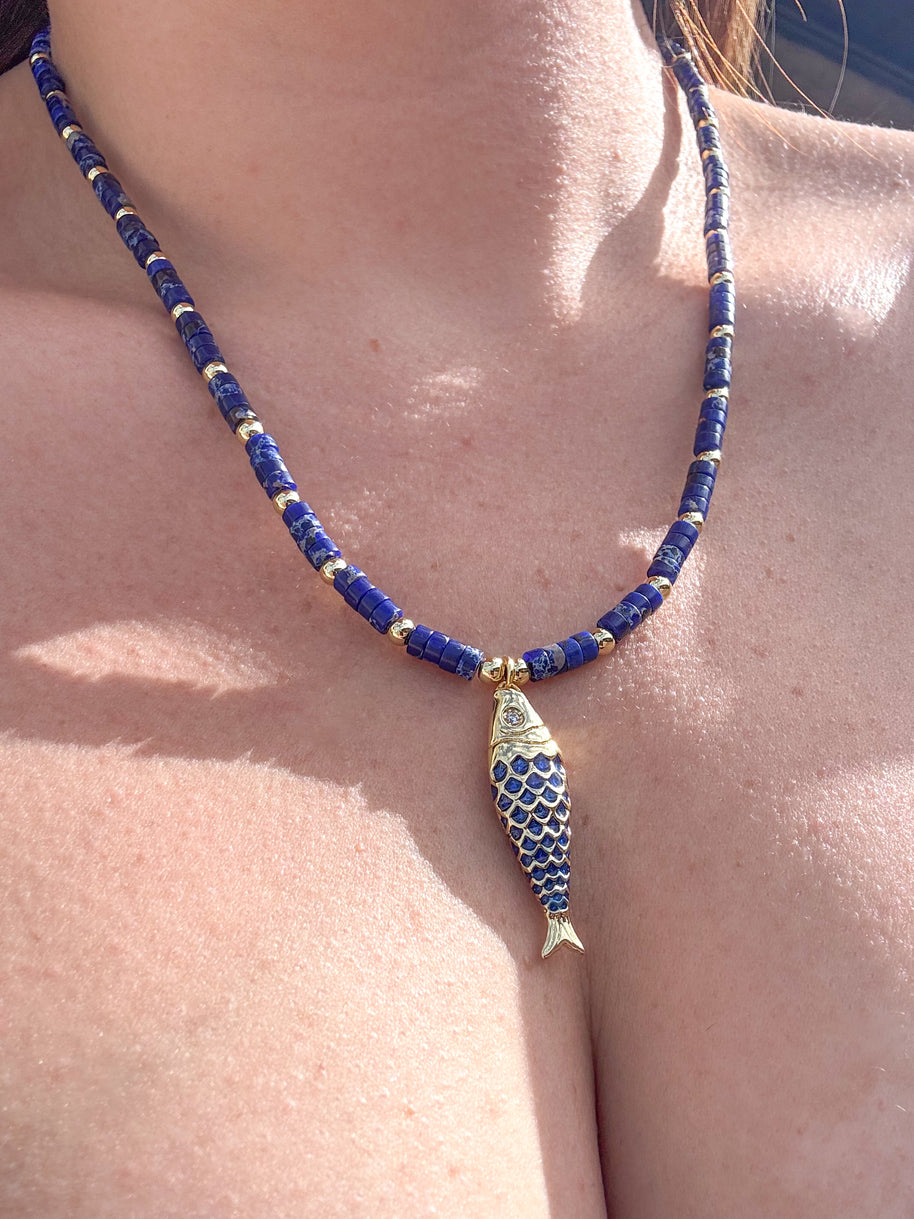 Imperial Jasper Necklace + Blue Fish