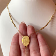 Golden Steel Guadalupe Virgin Rosary Necklace