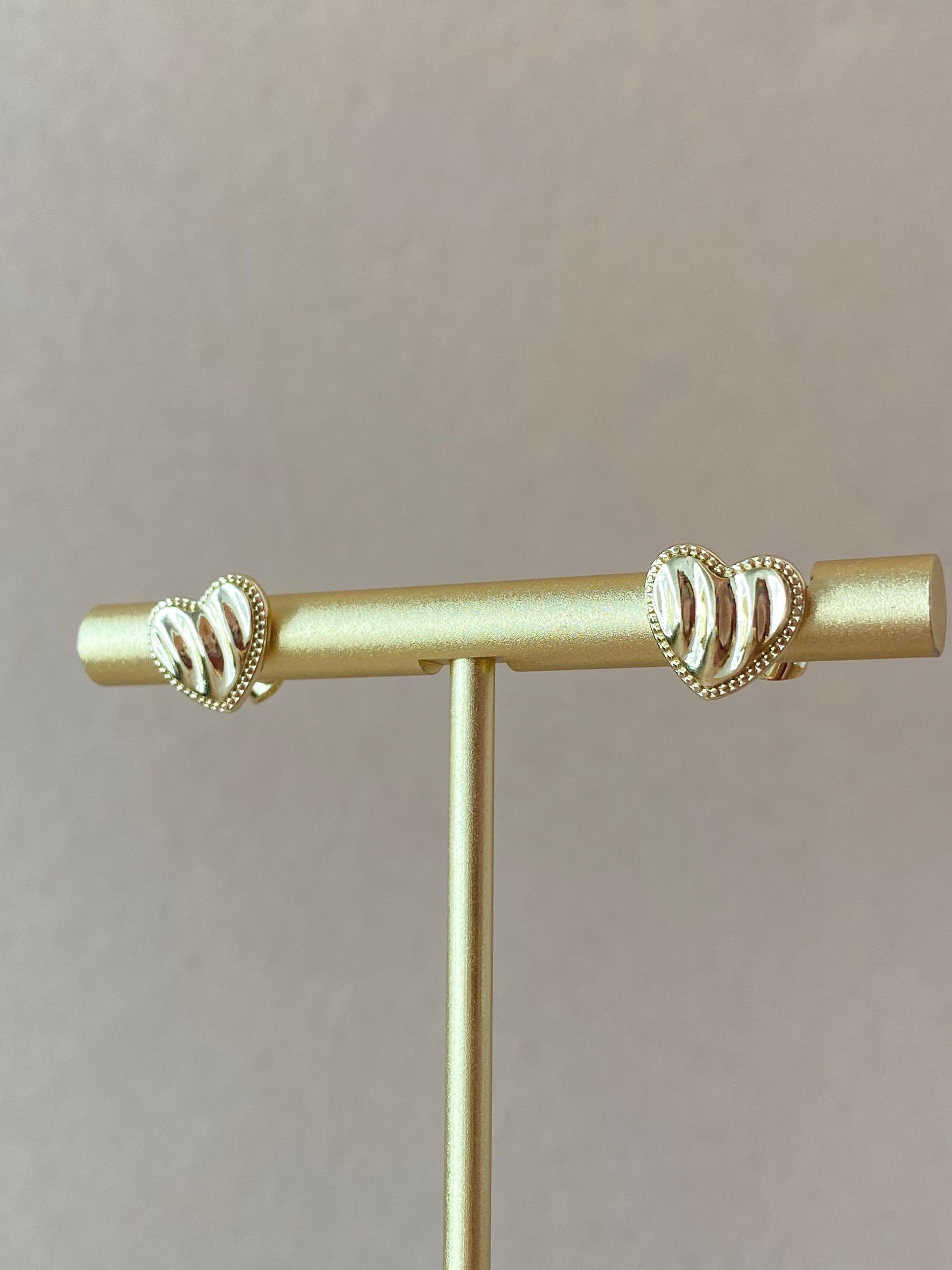 Textured Shape of Golden Heart Little Earrings