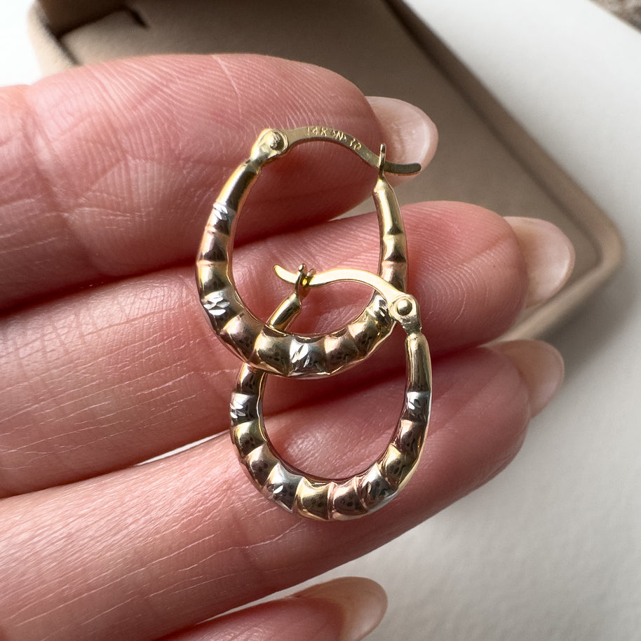 3 Gold Hoops 14k Solid Gold Earrings
