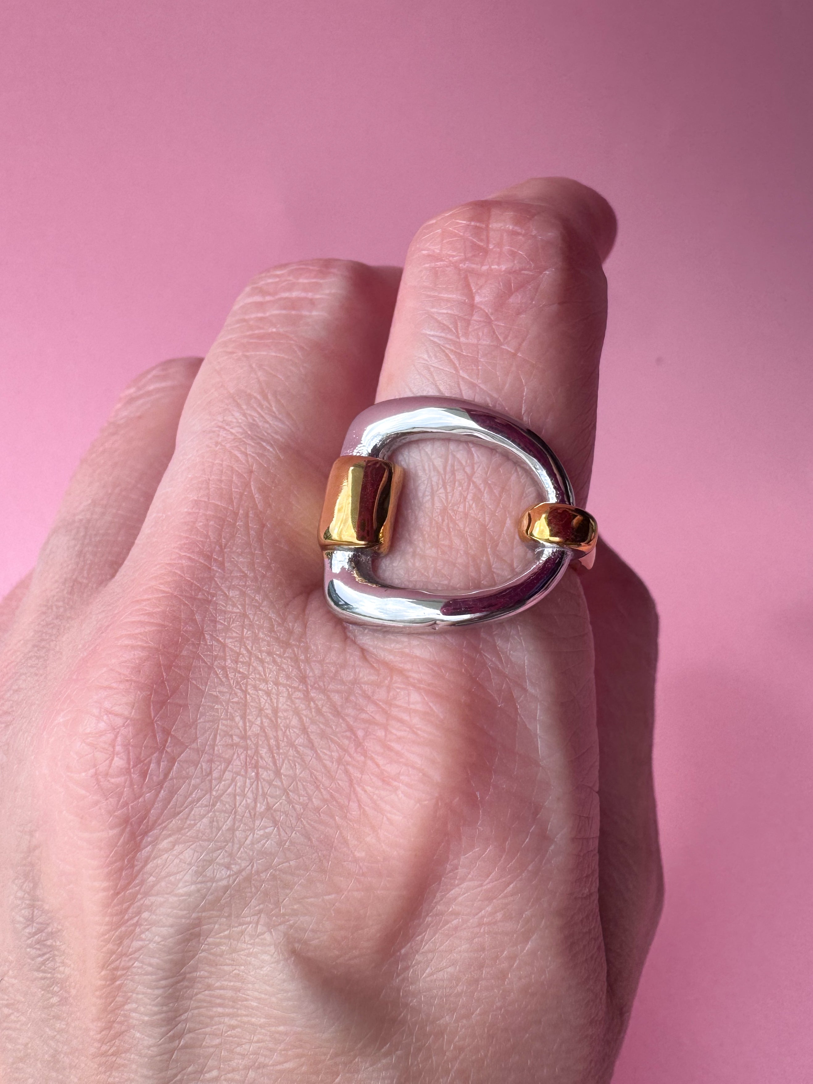 Silver & Gold Square Shape Ring