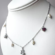 Cherry & Pearls Silver Steel Necklace