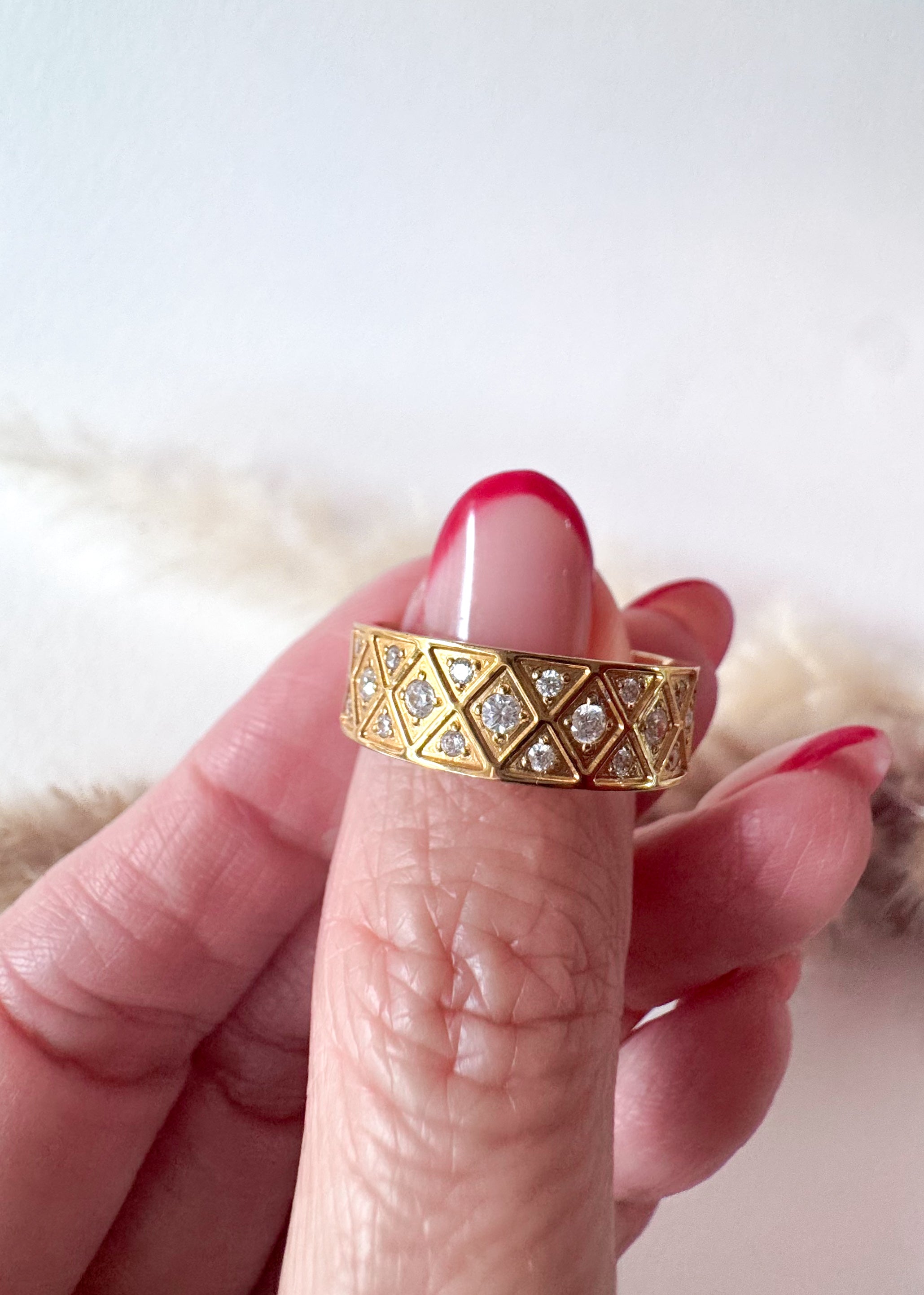 Textured Pave Shiny Golden Steel Ring