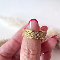 Textured Pave Shiny Golden Steel Ring