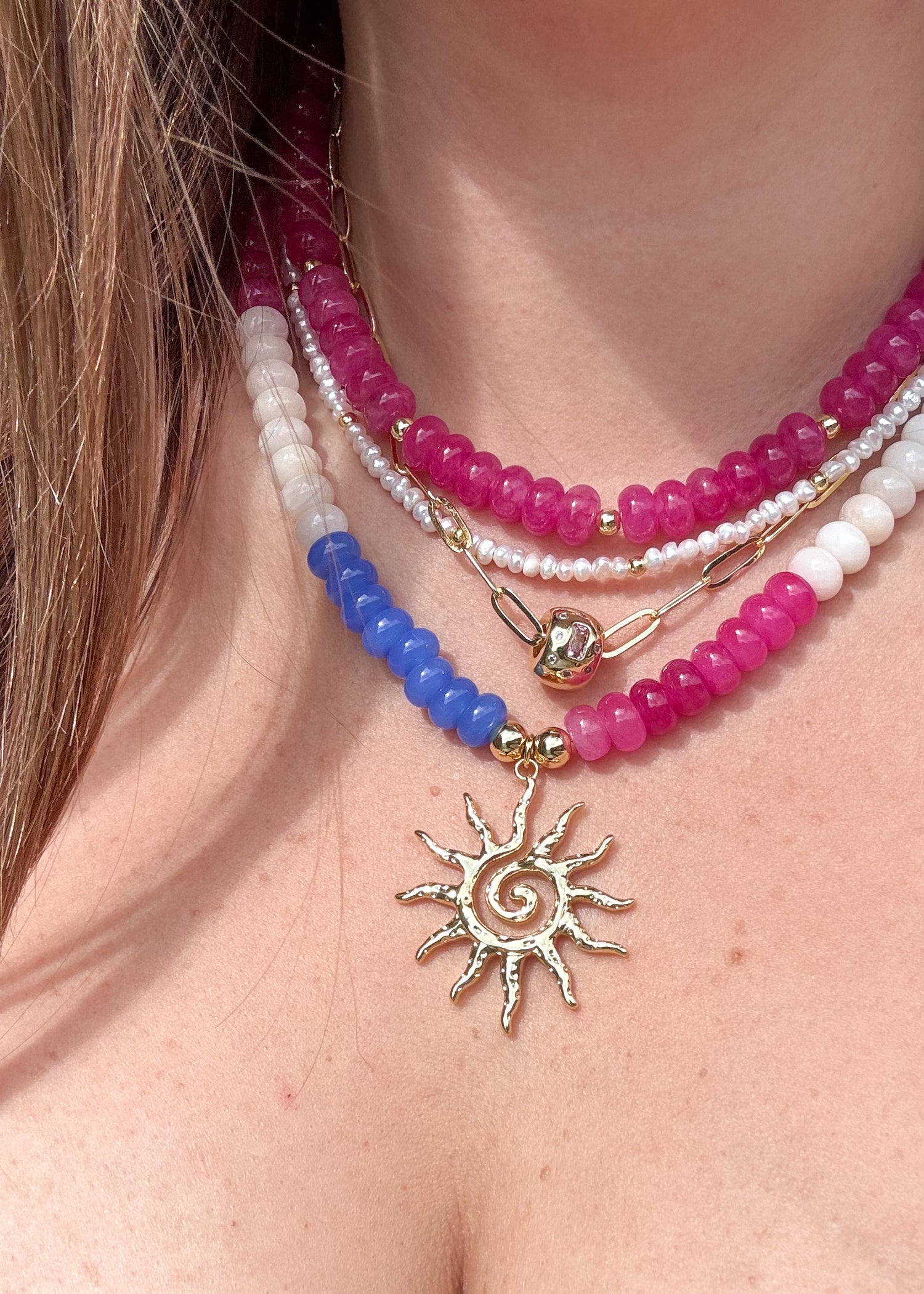 Multicolor Big Sun Morganita Beads Necklace