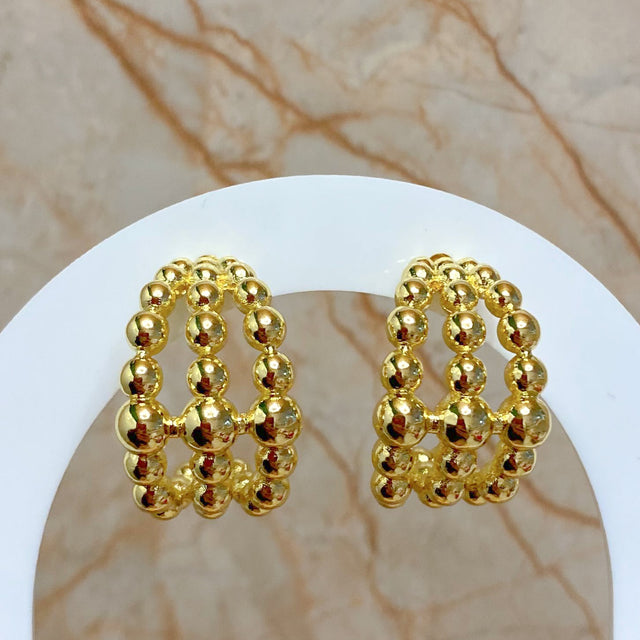 3 Layers Golden Beads Earrings