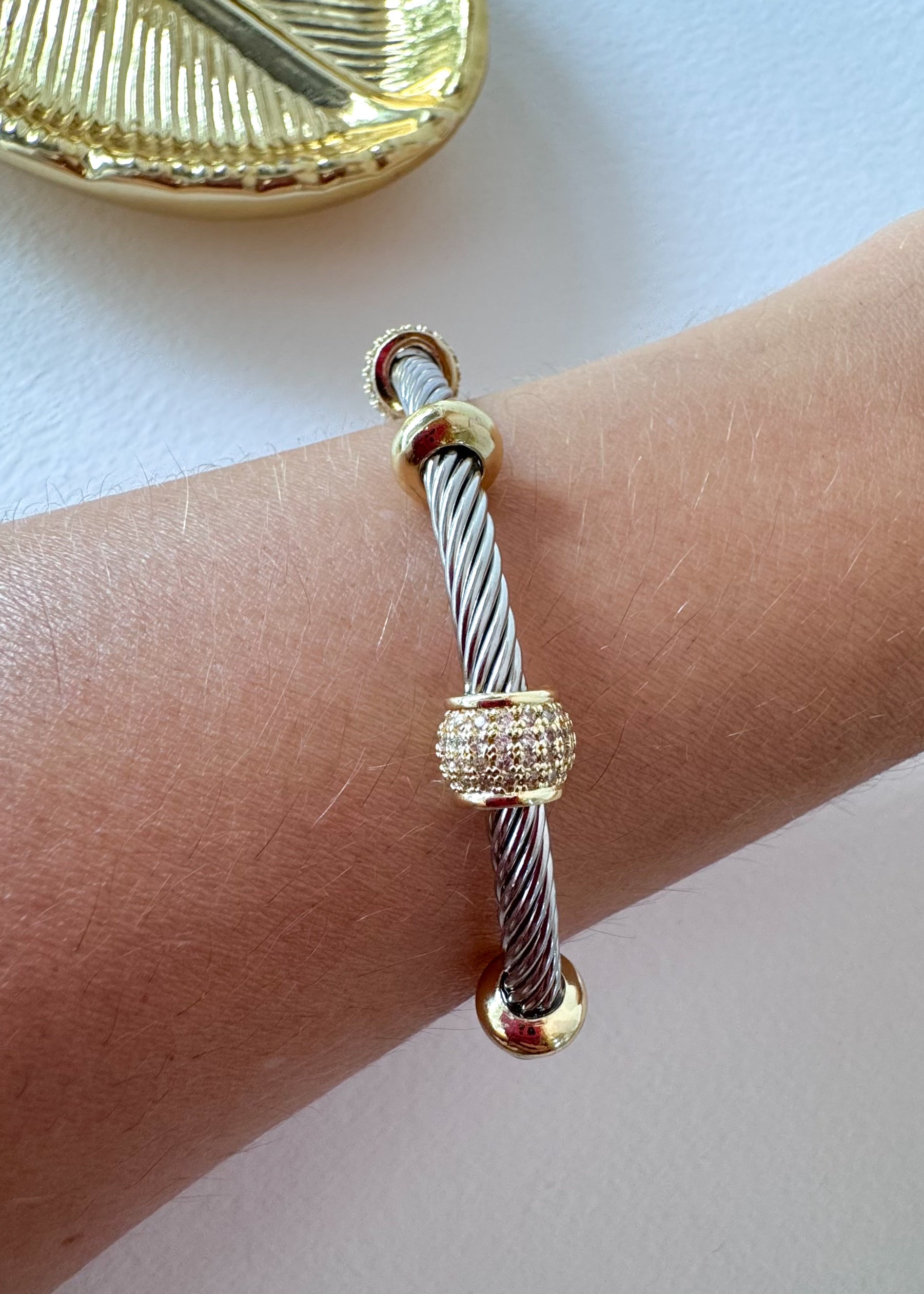 Rigid Steel Silver and Gold Shiny Bracelet