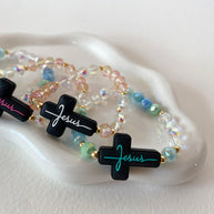 Colorful Jesus Cross Crystal Elastic Bracelets