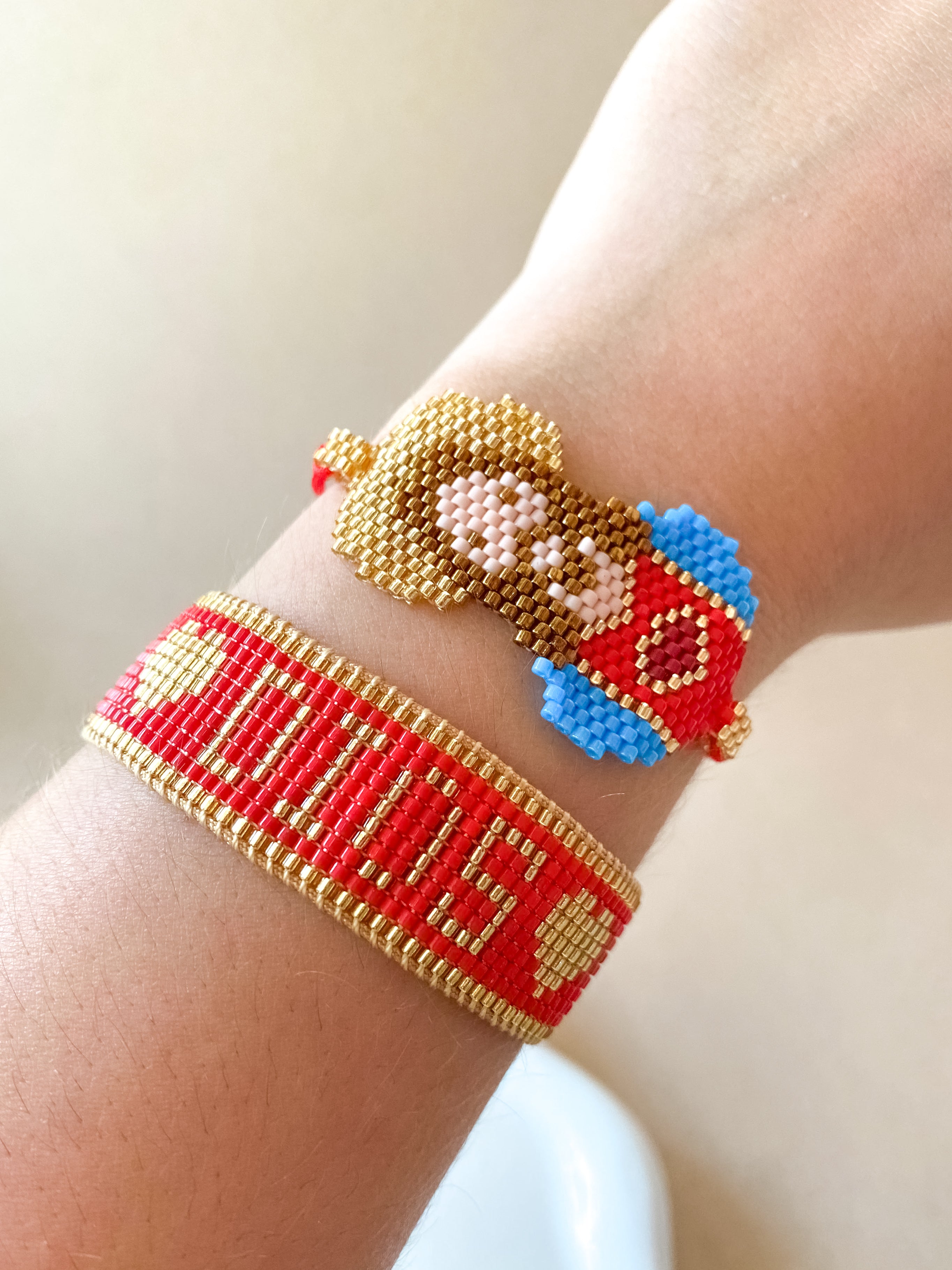 Jesus & God Red, Gold and Blue Miyuki Handmade Adjustable Bracelet