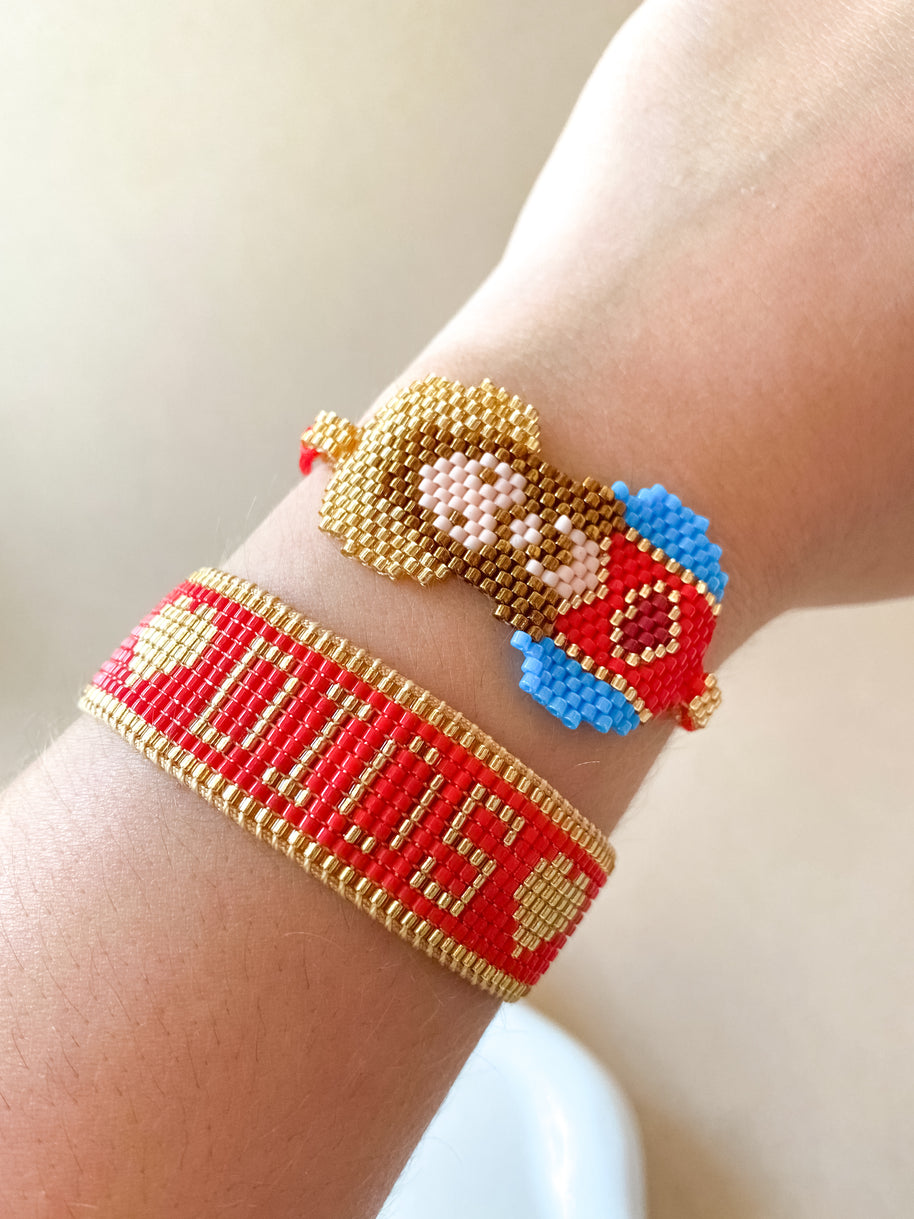 Jesus & God Red, Gold and Blue Miyuki Handmade Adjustable Bracelet
