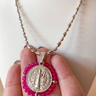 Silver St. Benedict Crystal Medal Necklaces
