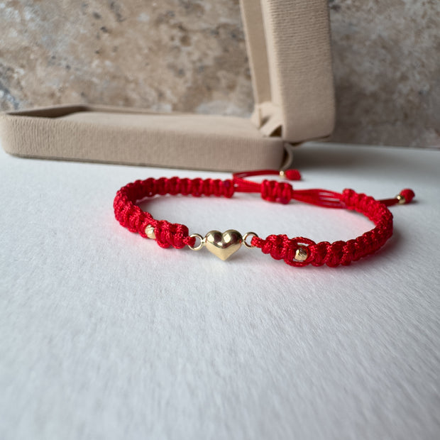Mini Heart 18K Solid Gold in Red String Bracelet