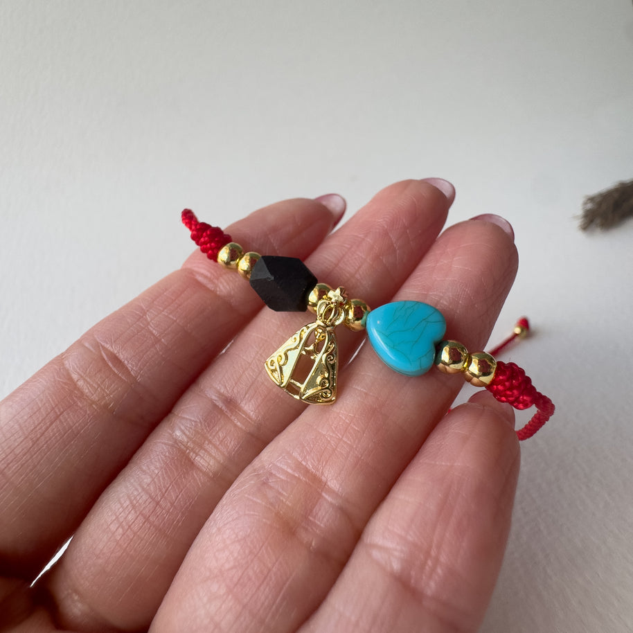 Azabache, Virgin of the Valley and Heart Red thread Bracelet