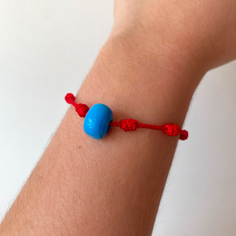7-Knot Red String Bracelet with blue bead