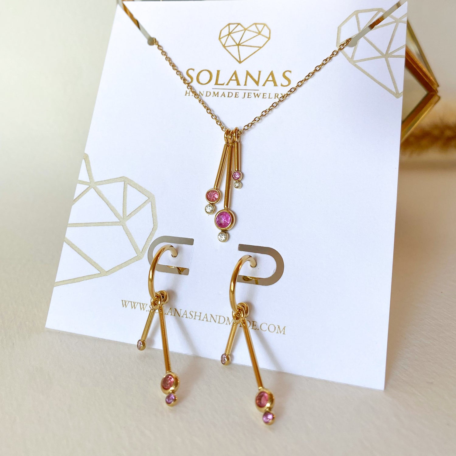 Pink Crystals Steel Necklace or Hoops