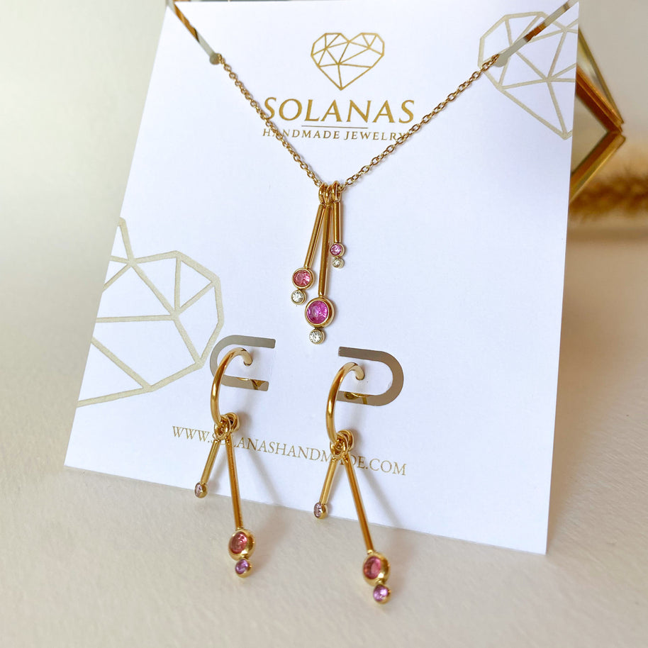 Pink Crystals Steel Necklace or Hoops