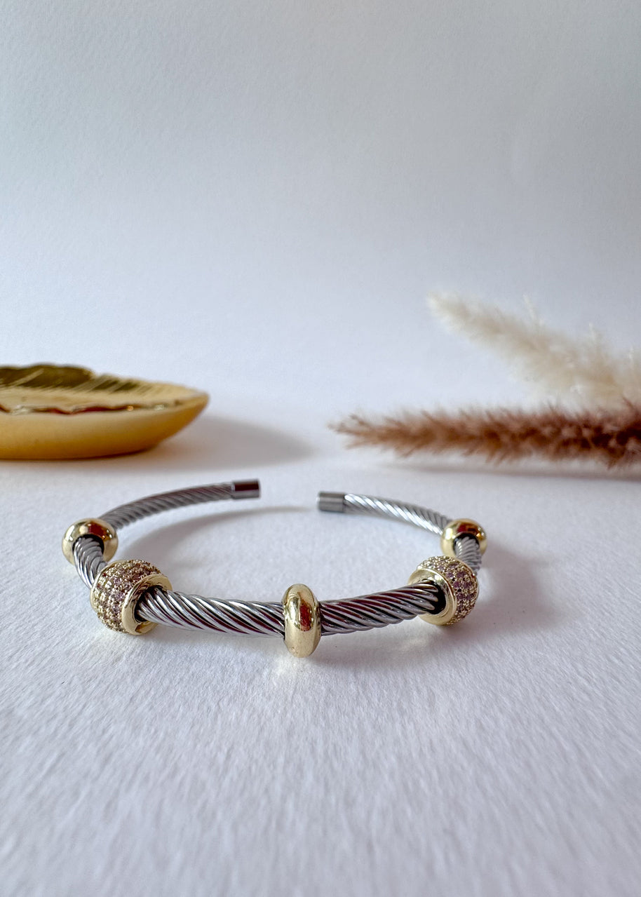 Rigid Steel Silver and Gold Shiny Bracelet
