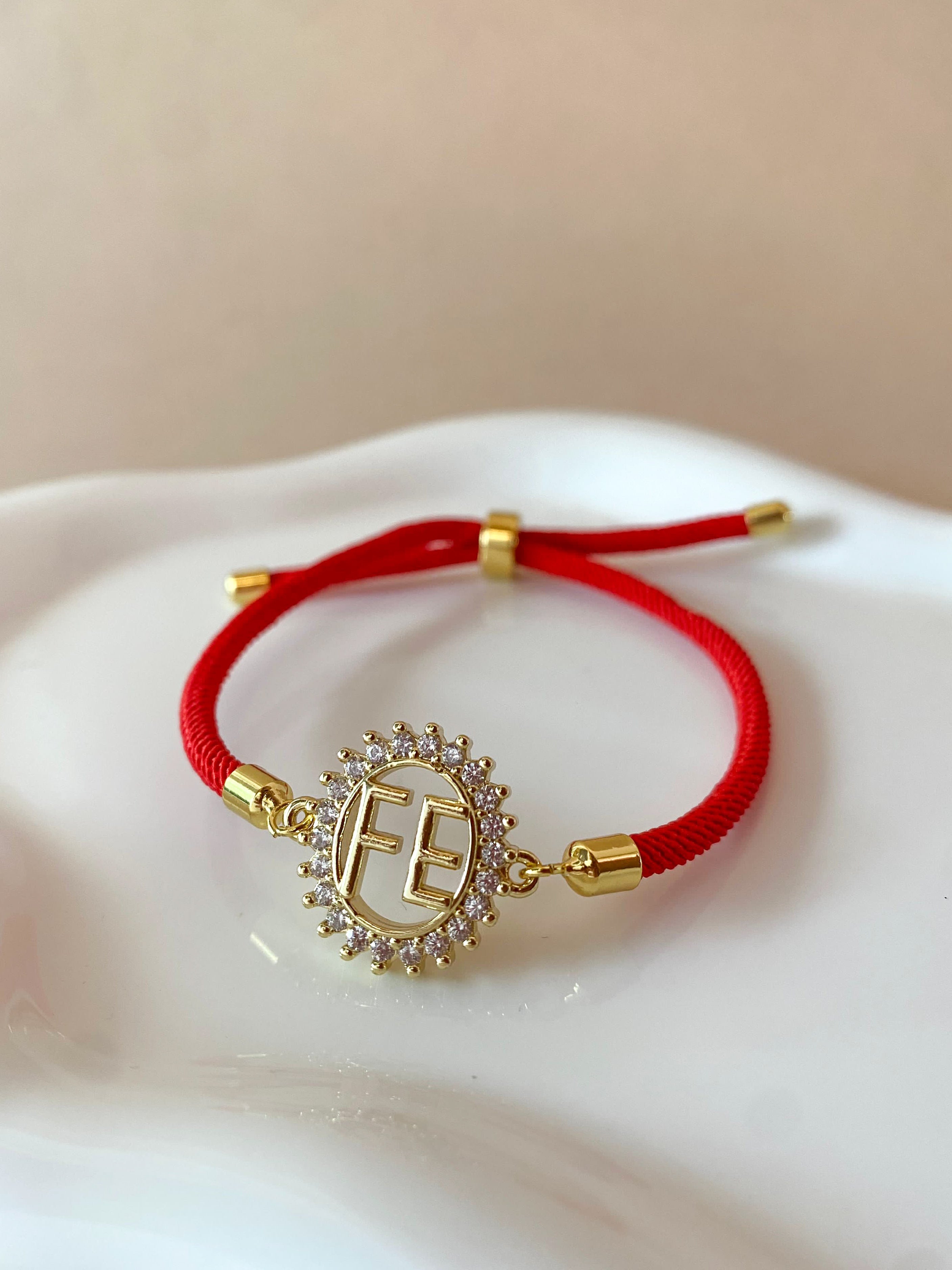 Crystals Faith Charms in Red or Brown Adjustable Bracelets