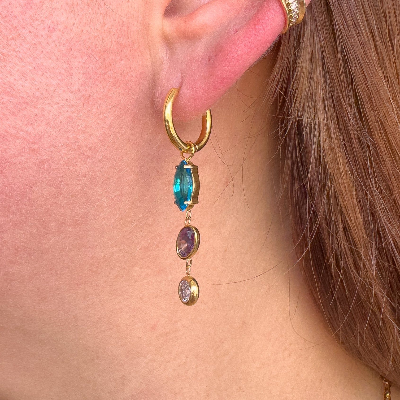 Blue, Purple and Pink Large Drop Steel Hoops