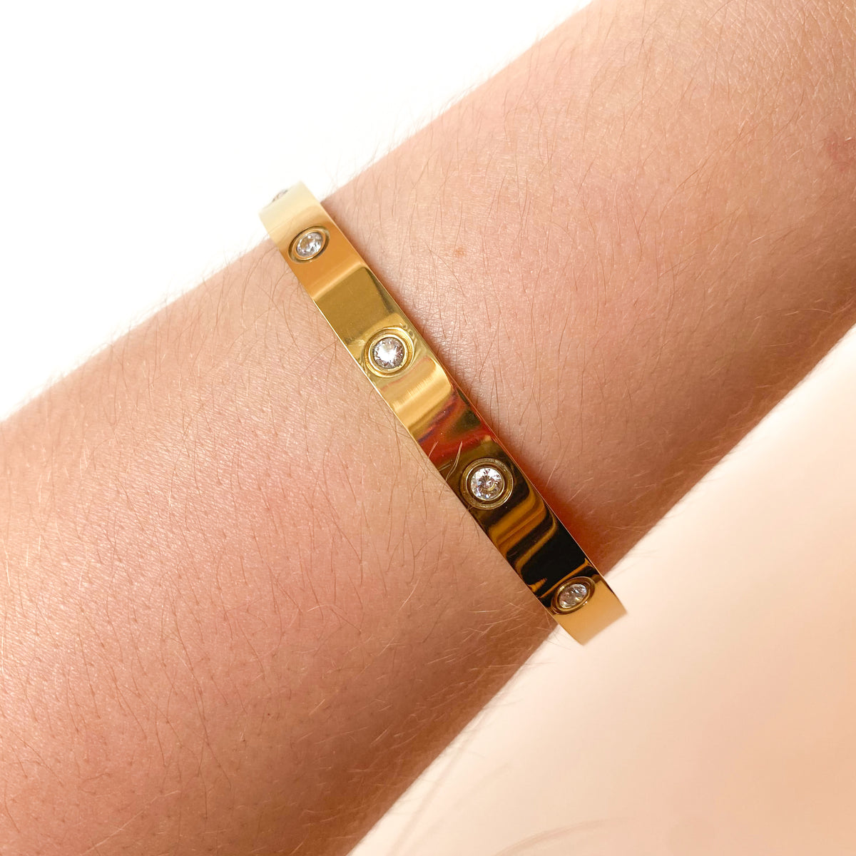 Golden Zircon Steel Screw Thick Bracelet with Screwdriver