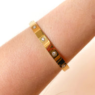 Golden Zircon Steel Screw Thick Bracelet with Screwdriver