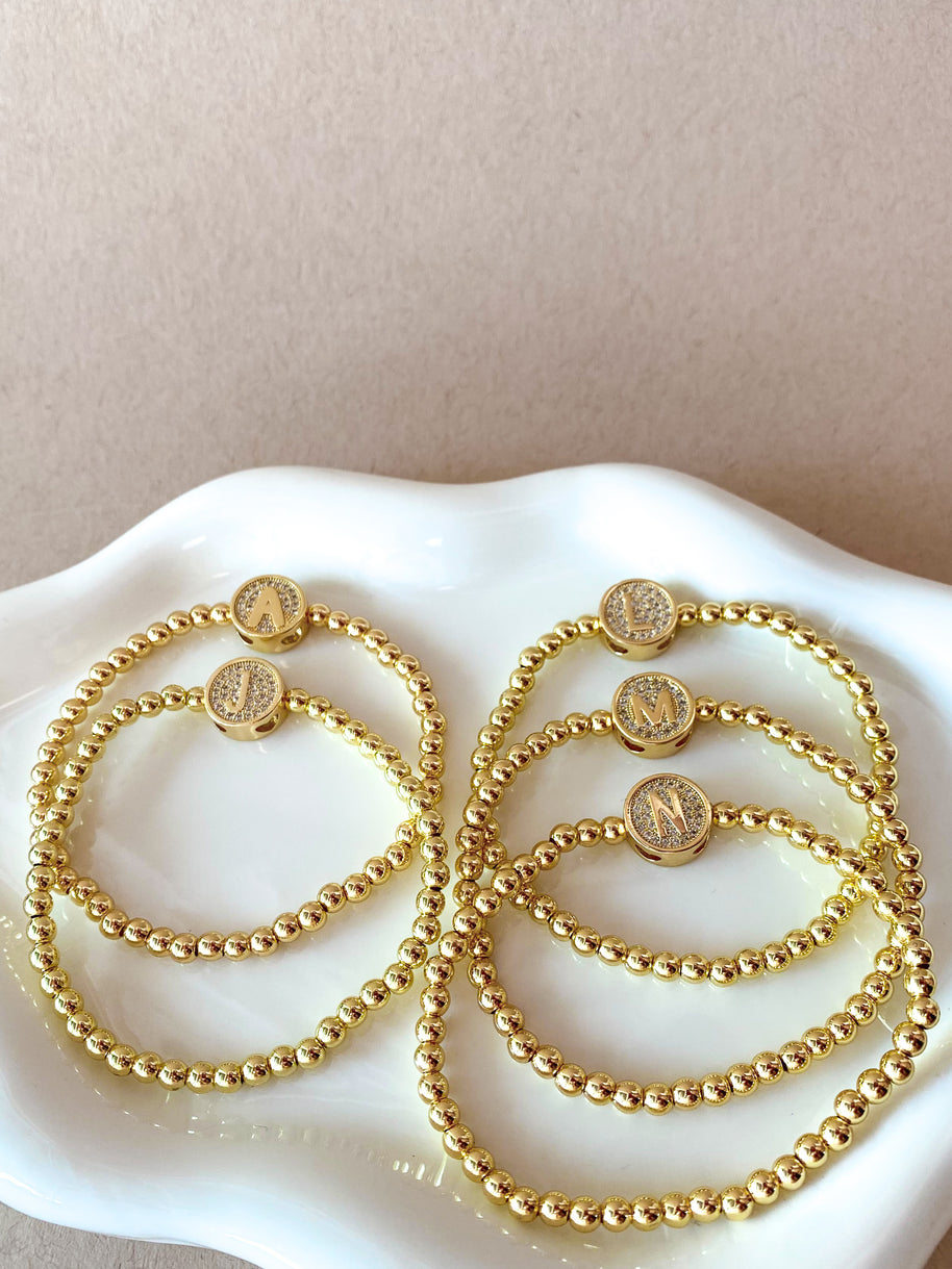 Initials Circular Crystal Golden Elastic Bracelets