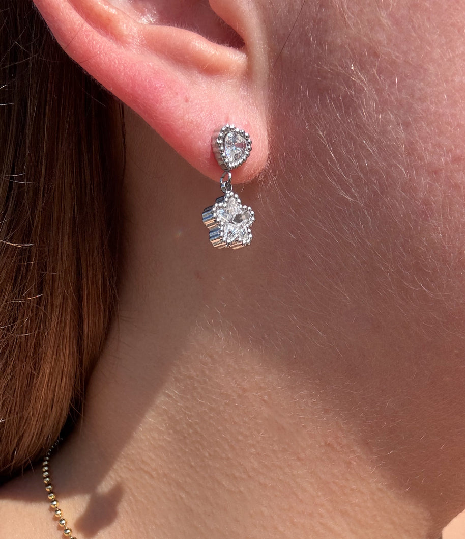 Silver Heart & Flowers Steel Earrings