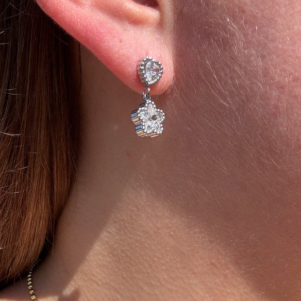 Silver Heart & Flowers Steel Earrings