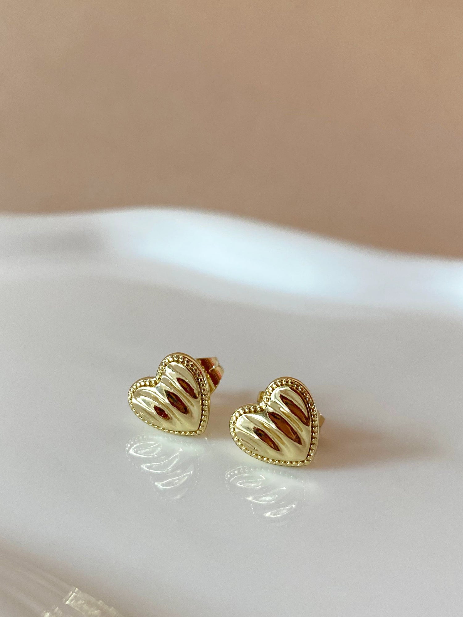 Textured Shape of Golden Heart Little Earrings