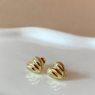 Textured Shape of Golden Heart Little Earrings