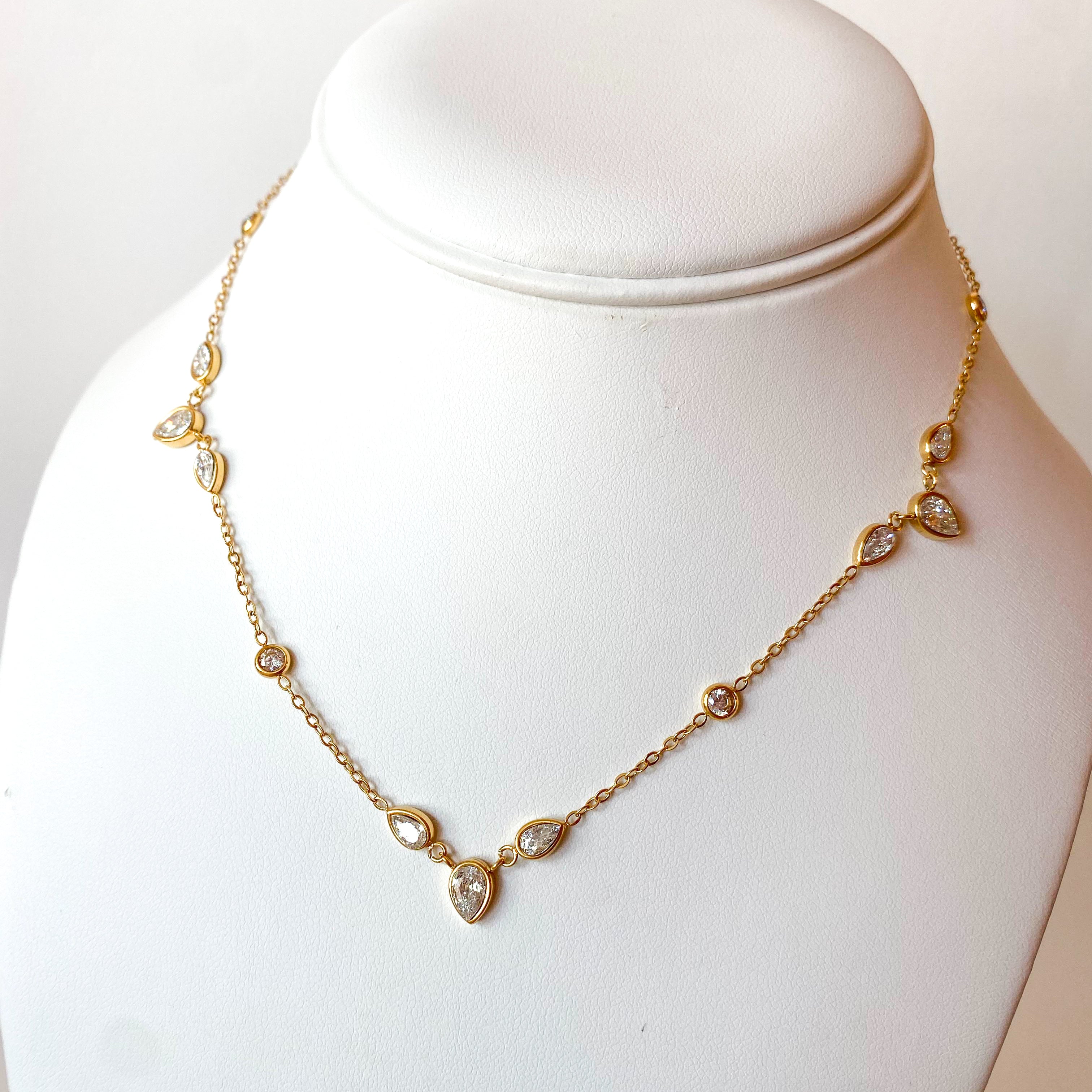 Golden Teardrop Style Steel Necklace