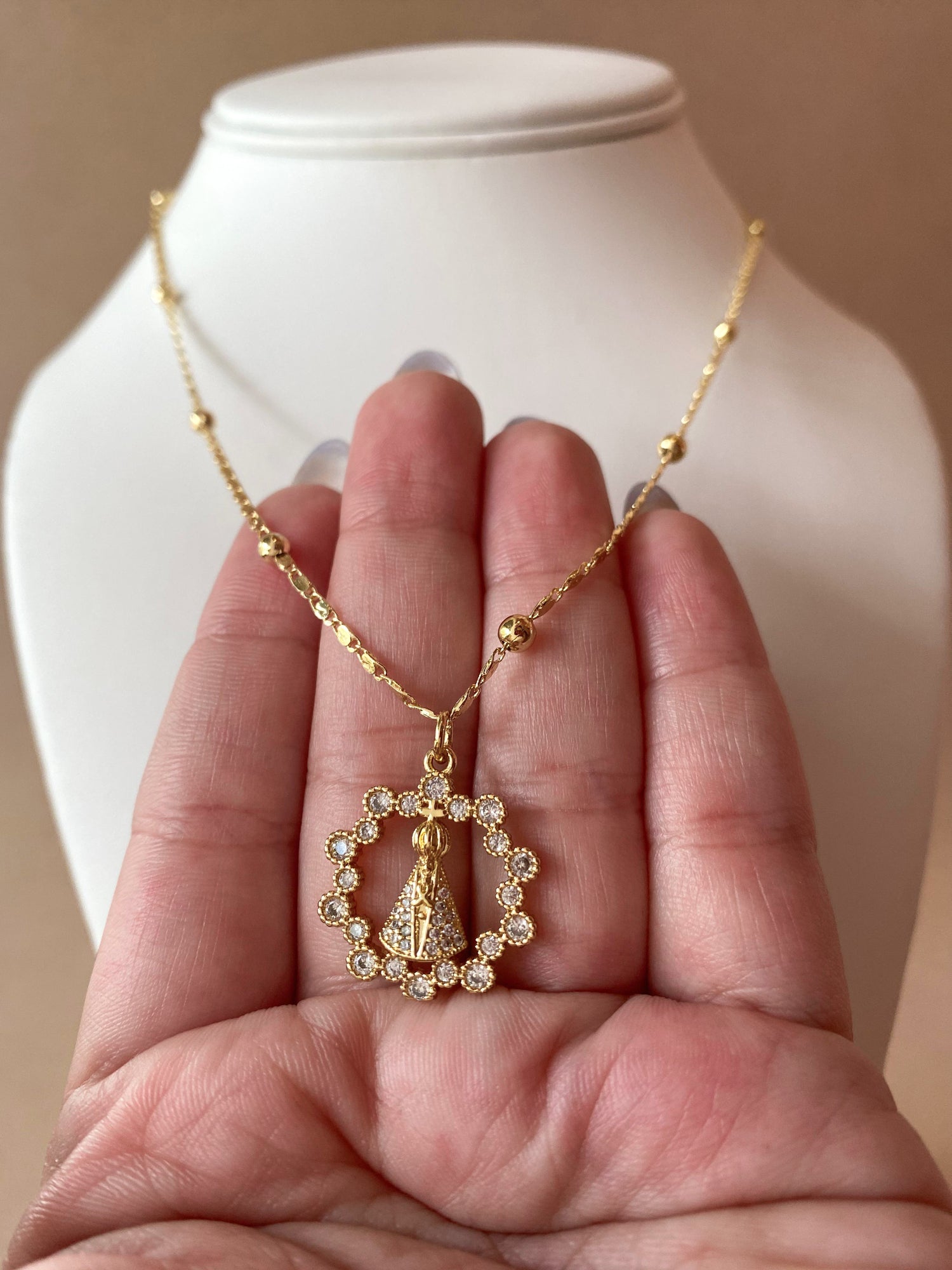 Virgin of the Valley Crystals Circular Medal Necklace
