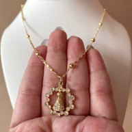 Virgin of the Valley Crystals Circular Medal Necklace