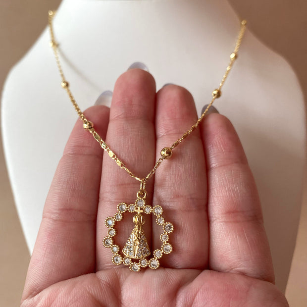 Virgin of the Valley Crystals Circular Medal Necklace