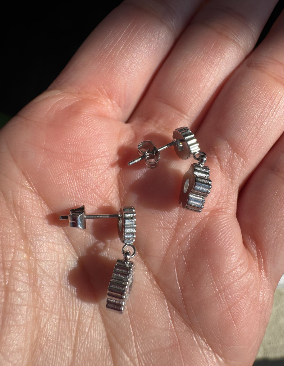 Silver Heart & Flowers Steel Earrings