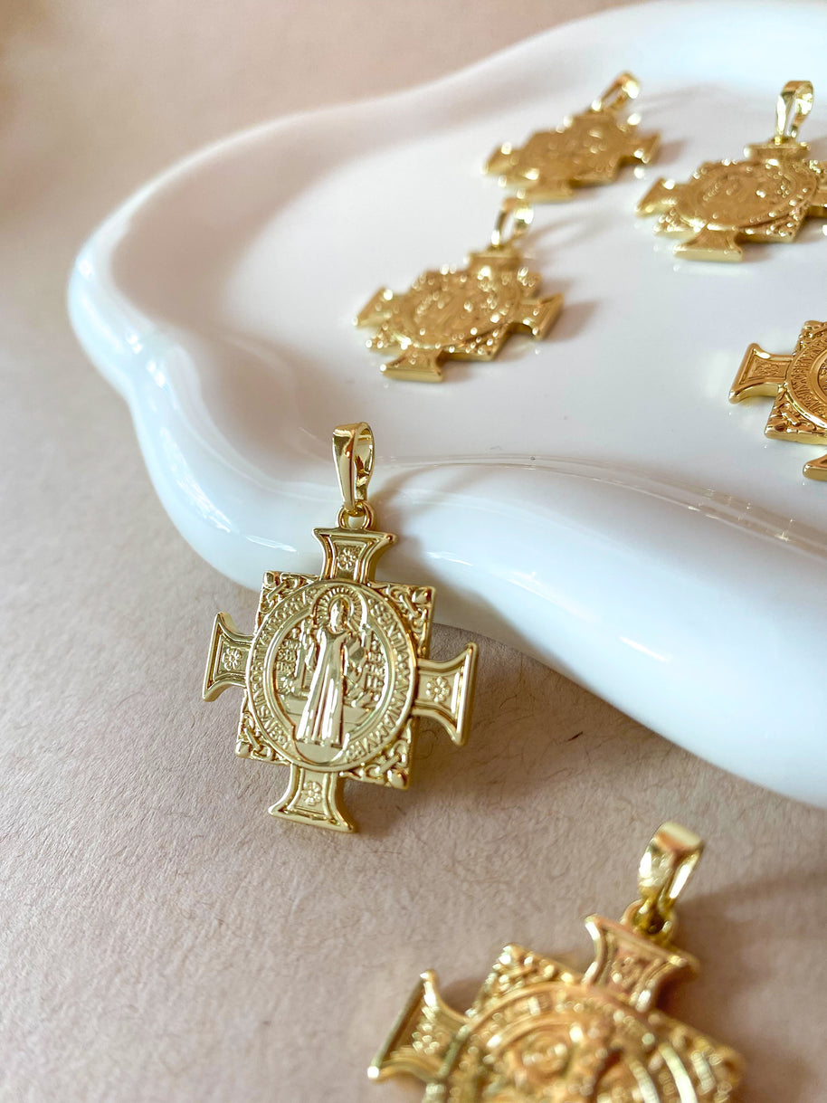 Big St Benedict Golden Cross Charm Medal