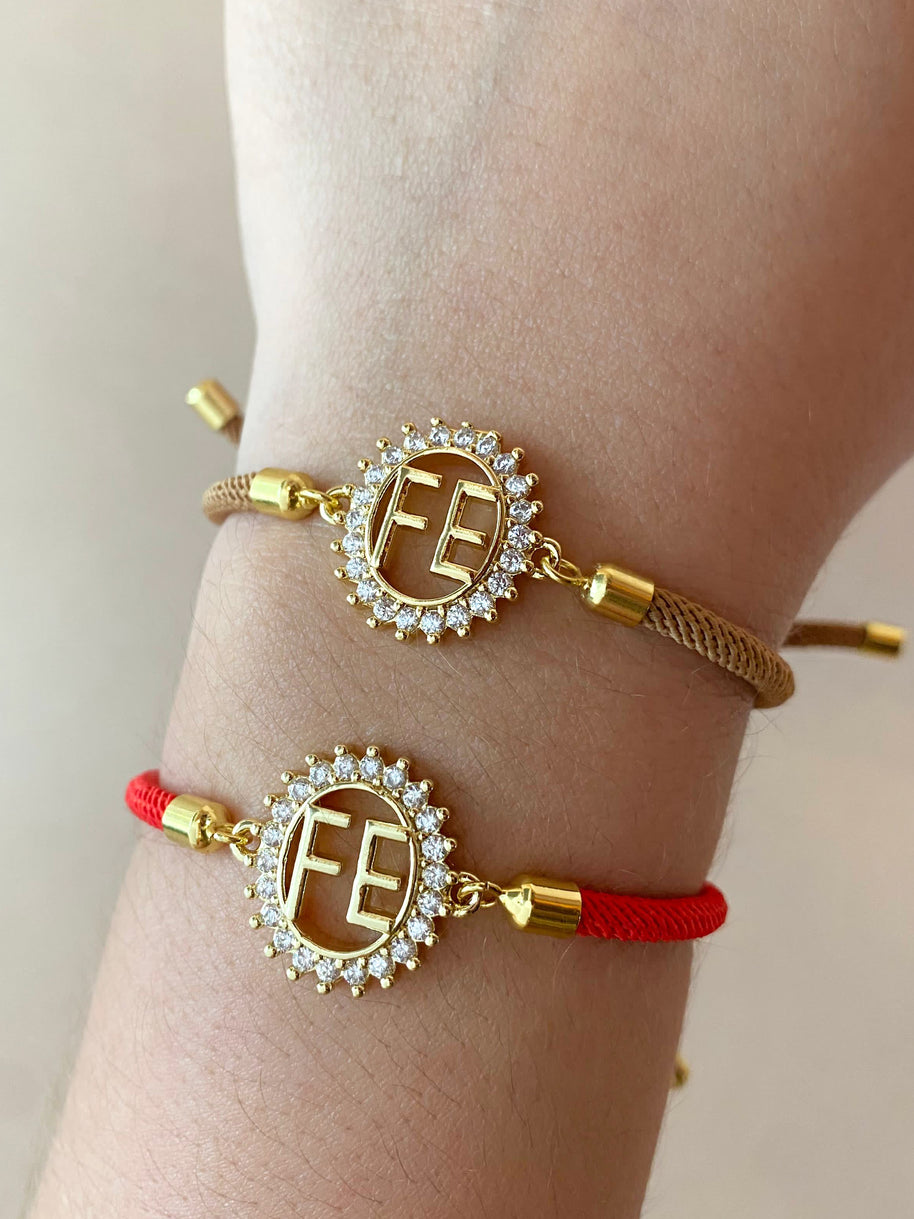 Crystals Faith Charms in Red or Brown Adjustable Bracelets