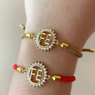 Crystals Faith Charms in Red or Brown Adjustable Bracelets