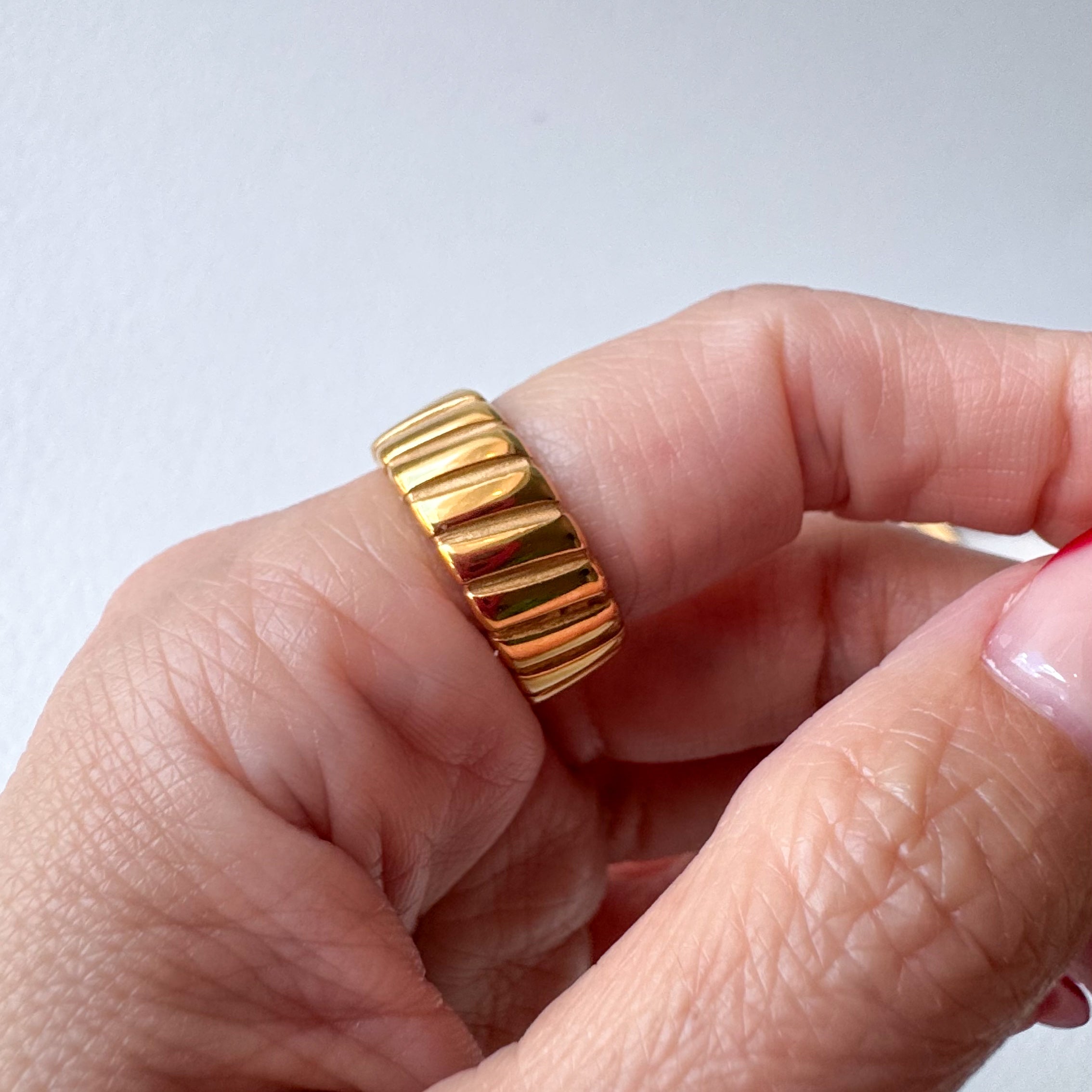 Big Golden Textured Plain Steel Ring