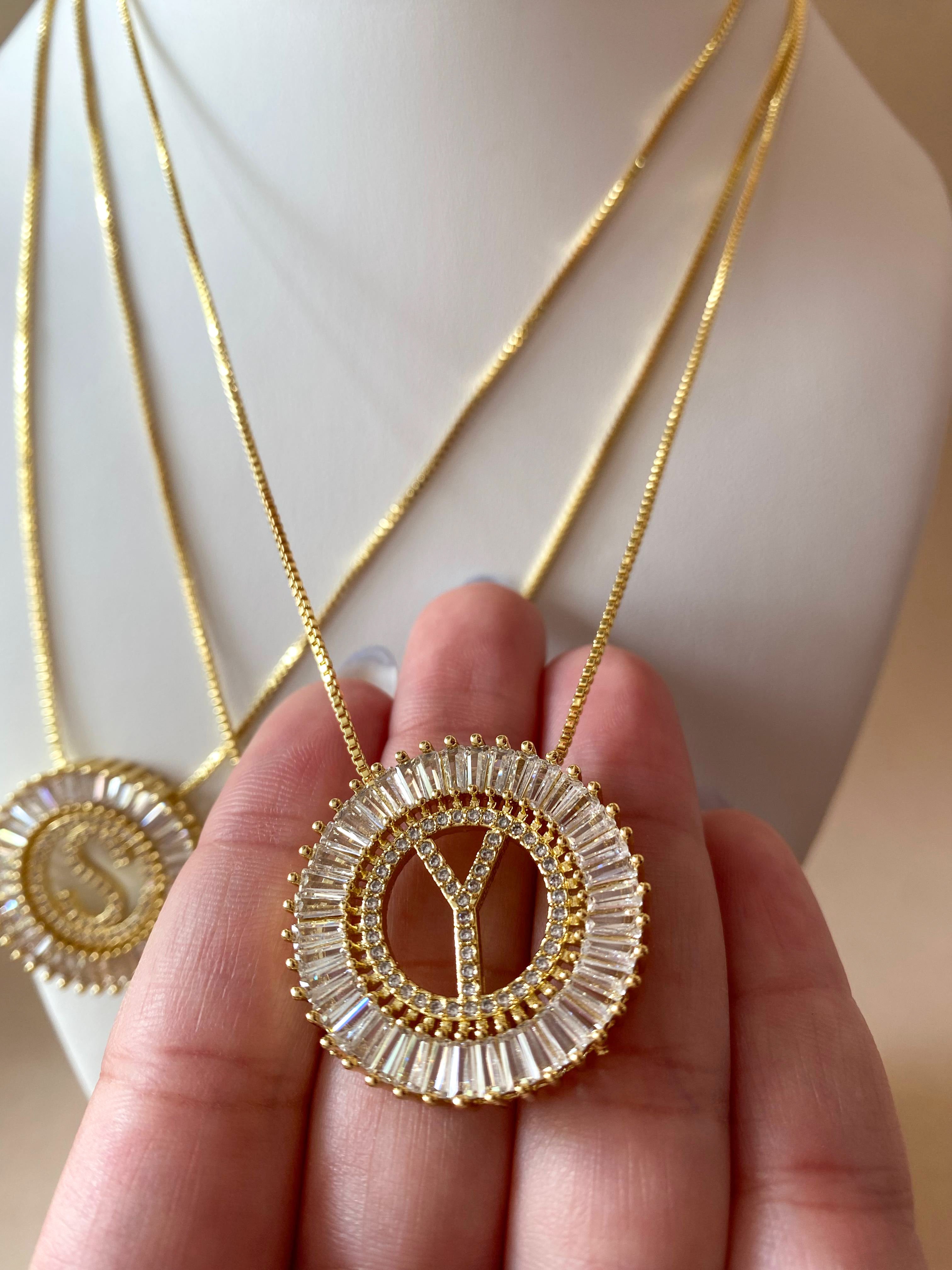 Crystal Circular Initial Necklaces