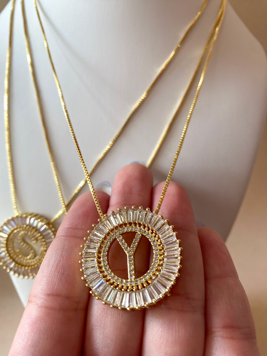 Crystal Circular Initial Necklaces