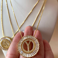 Crystal Circular Initial Necklaces