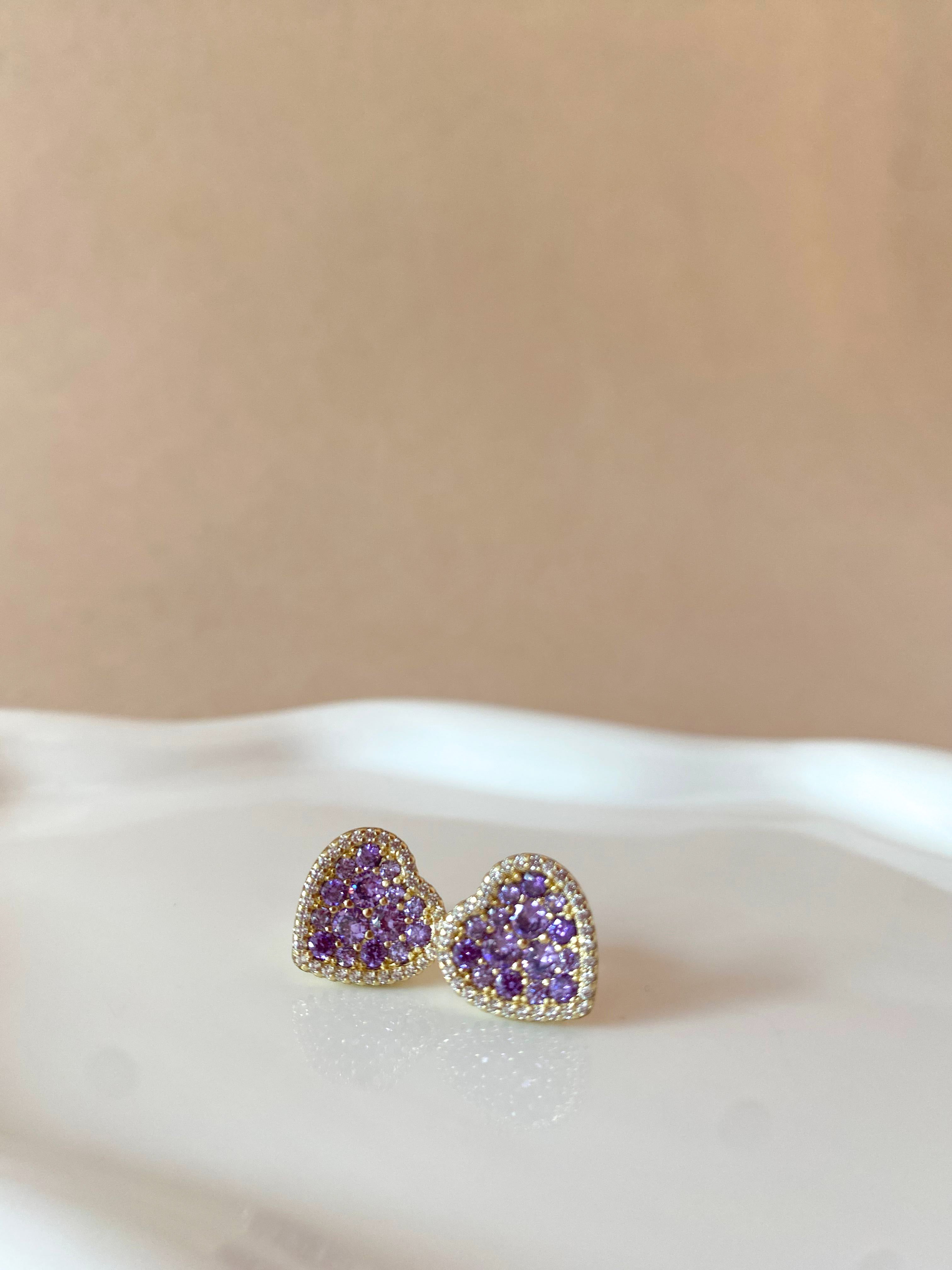 Purple Crystals Hearts Earrings