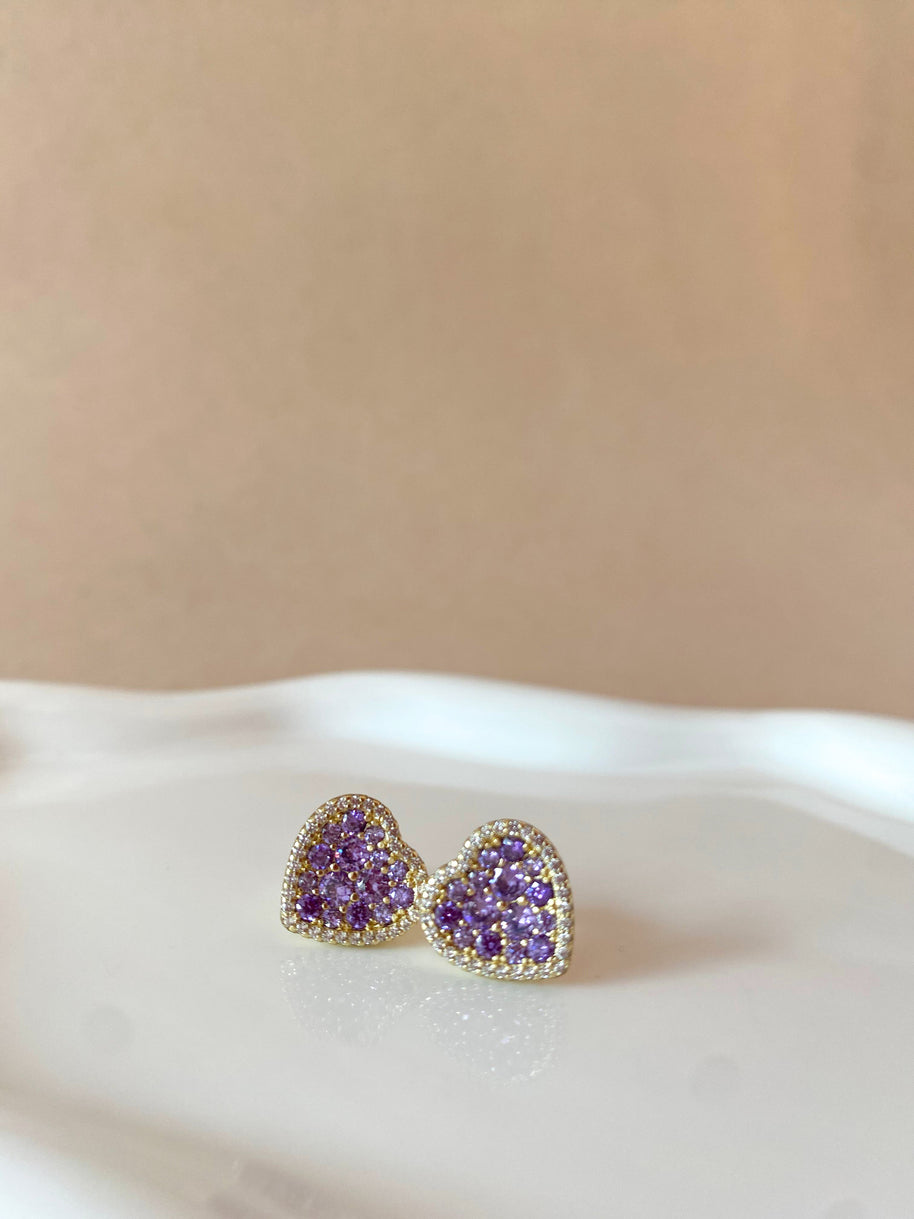 Purple Crystals Hearts Earrings